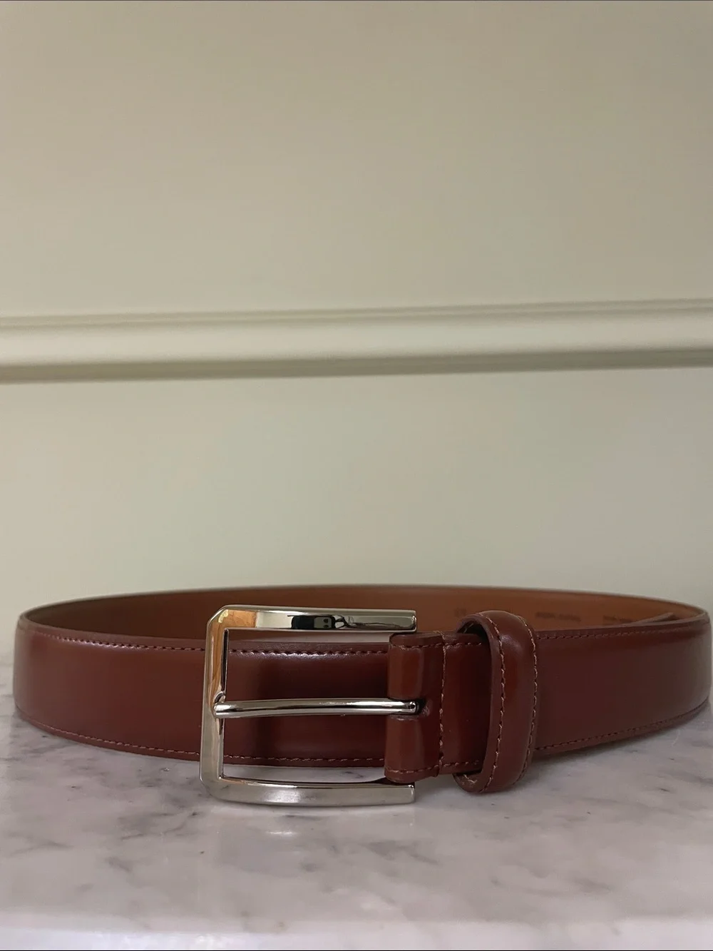 LEJON Men's Brown Leather Belt with Silver Buckle - Size 40